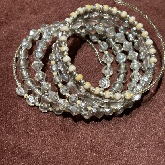 Silver/Tan Women's Shimmery Seven Row Beaded Spiral Bracelet - Picture 11 of 14
